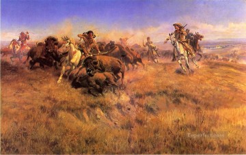  vaquero Pintura Art%C3%ADstica - Ejecutando Buffalo indios vaqueros Charles Marion Russell Indiana